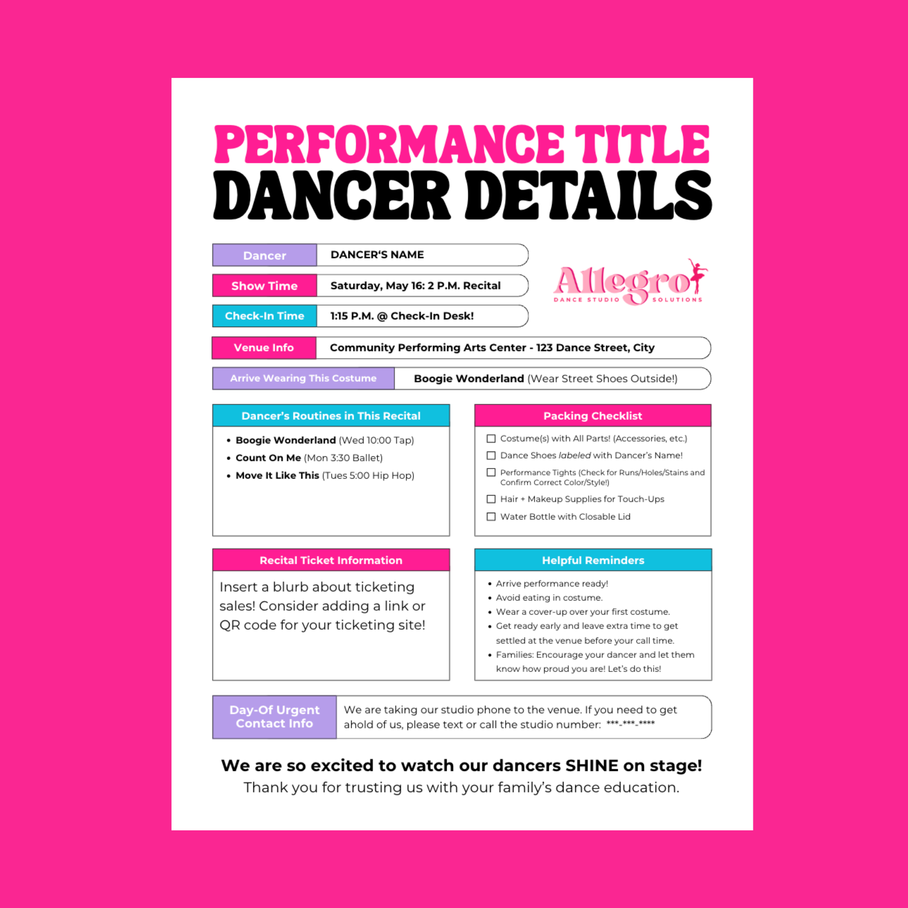 Performance Dancer Details Template